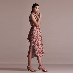 Metiseko Lantana Hidden Garden Terracotta Floral Cotton Midi Dress M